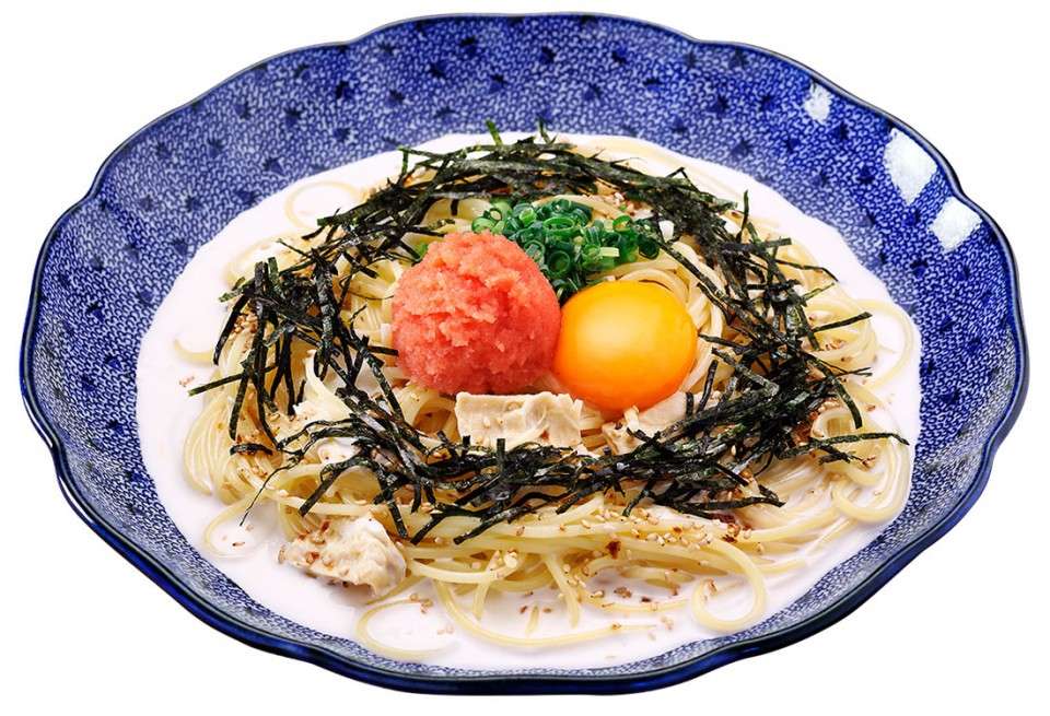 たらこと湯葉とモッツァレラチーズのカルボナーラ