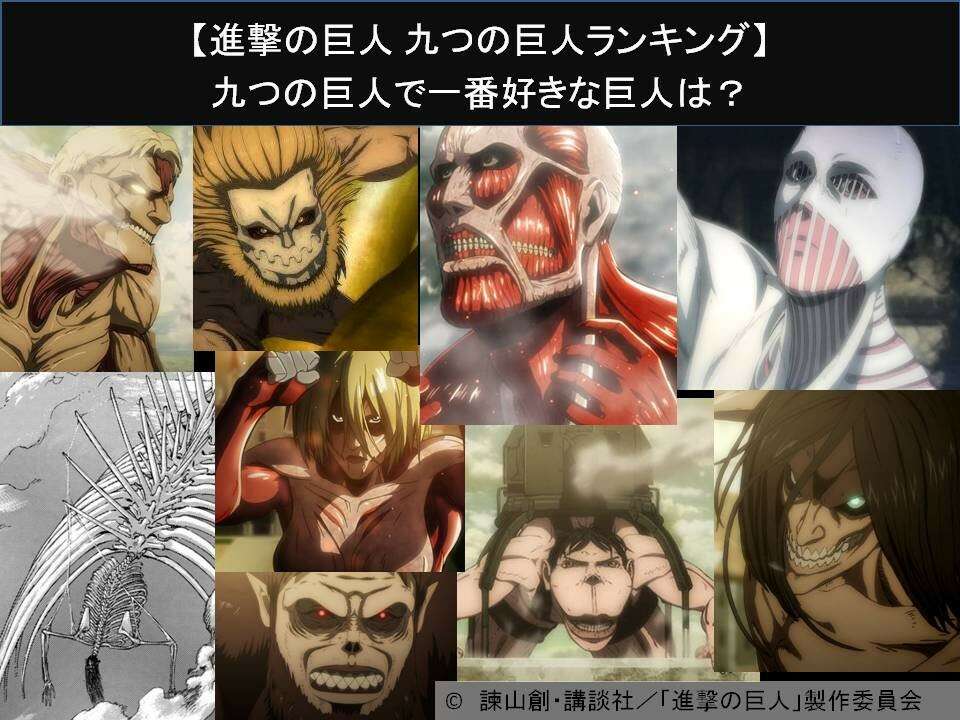 【進撃の巨人 九つの巨人ランキング】九つの巨人で一番好きな巨人は?人気アンケート調査!